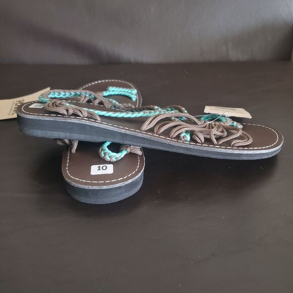 Plaka Flat Sandals Womens palm leaf slip on Stretch-to Fit Straps Sz 10 new - Picture 6 of 9